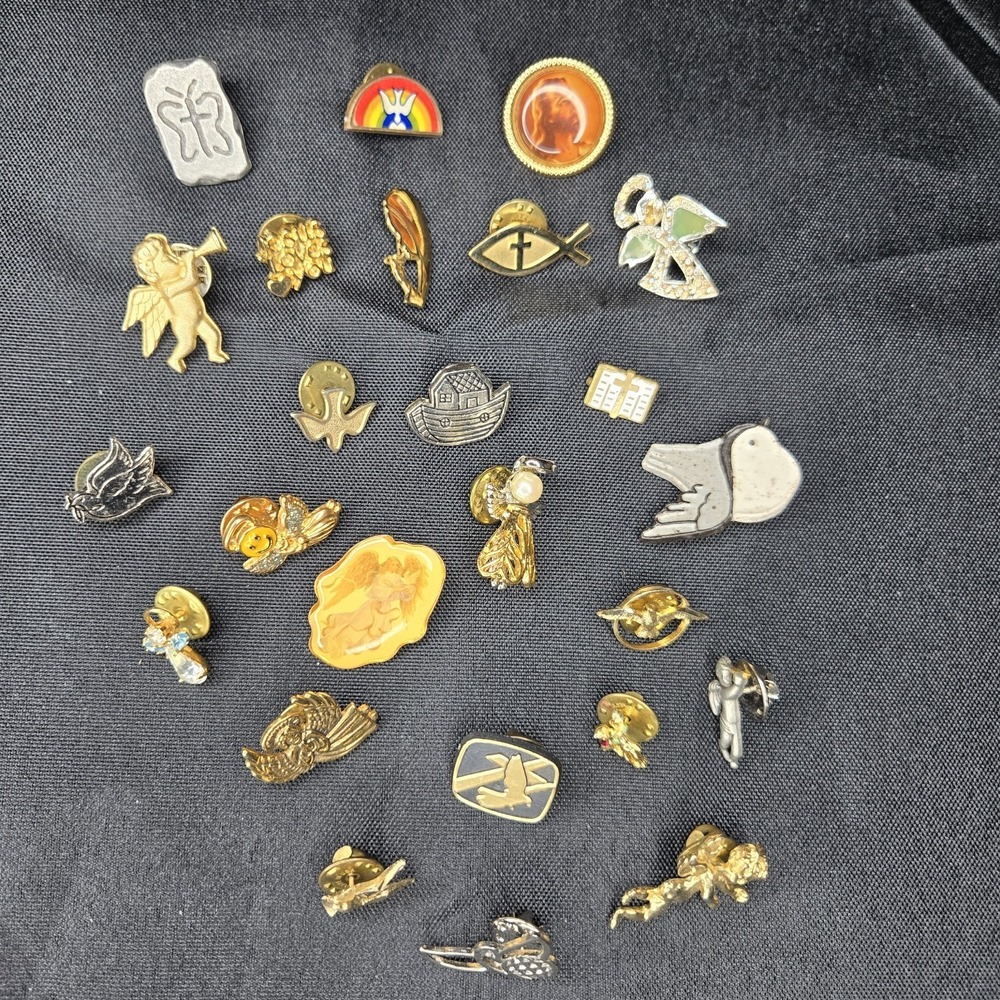 Vintage Christian Lapel Pin Lot 24pc Angel Dove Cross Y2K‎ Quiet Luxury Dicksons